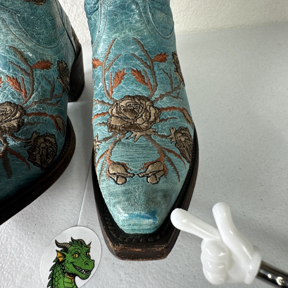 Lucchese Turquoise Cowboy Boots Womens 6 Distressed Embroidered Roses M5646 - Picture 12 of 16